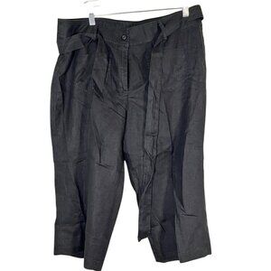 Coldwater Creek Linen Pant 16 Black Belted Neutral Classic Chic Preppy